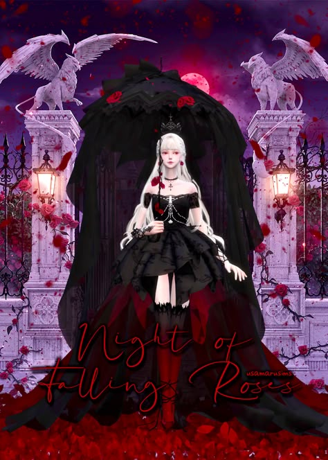 ❀ Night of Falling Roses ❀ | usamarusims 兔丸欸嘿 on Patreon Sims 4 Cc Vampire Dress, Gothic Cc Sims 4, Sims 4 Ghost Cc, Falling Roses, Victorian Gothic Dress, Sims 4 Cc Goth, Different Body Sizes, Vampire Wedding, Vampire Dress