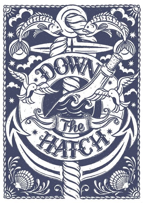 25 First-Rate Nautical & Sailor Themed Art and Illustrations Nautical, Line Art, Art And Illustration, Hand Lettering, Nautical Design, Nautical Art, Hand Illustration, Screen Print, Screen Printing