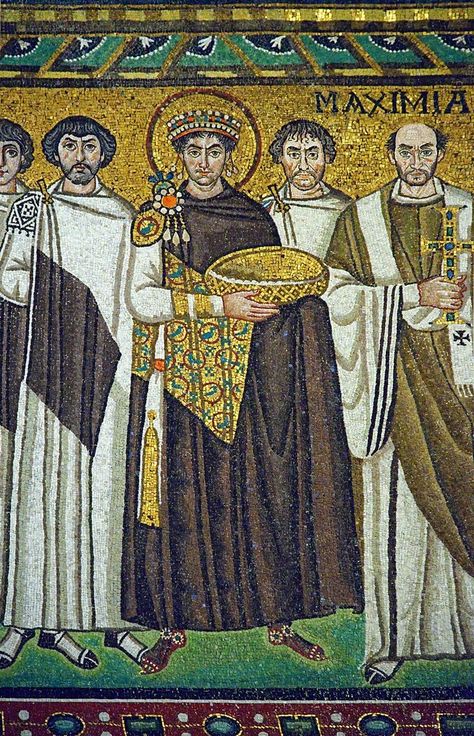 Justinian I, as depicted in mosaic in the Basilica of San Vitale, Ravenna, Italy Basilica Of San Vitale, Byzantine Mosaics, Greek Civilization, Classical Dress, Byzantine Mosaic, Eastern Roman, Archaeological Discoveries, Byzantine Empire, Ancient World