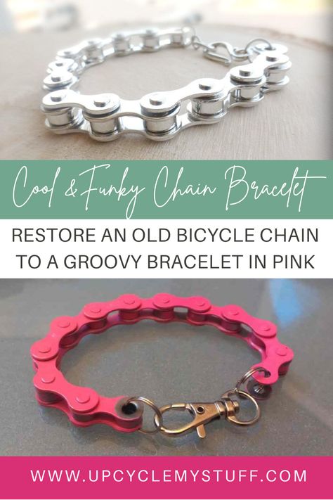 Upcycling, Upcycle Accessories Diy, Bicycle Recycle Ideas, Useful Upcycled Crafts, Jewelry Made From Hardware, Recycled Bike Parts Diy Ideas, Bicycle Paint Ideas, Bicycle Chain Jewelry, Bicycle Chain Crafts