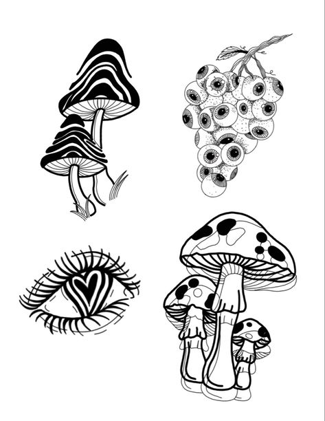 Easy Graffiti Drawings, Cute Monsters Drawings, Mushroom Tattoos, Handpoke Tattoo, Flash Tattoo Designs, Spooky Tattoos, Gothic Tattoo, Different Tattoos, Minimalist Tattoos