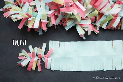 Tissue Paper Fringe Garland, Birthday Diy Decorations, Winter Bridal Shower Decorations, Tissue Paper Flowers Easy, Tissue Paper Fringe, Paper Fringe, Tissue Garland, Fringe Garland, Tissue Paper Decorations