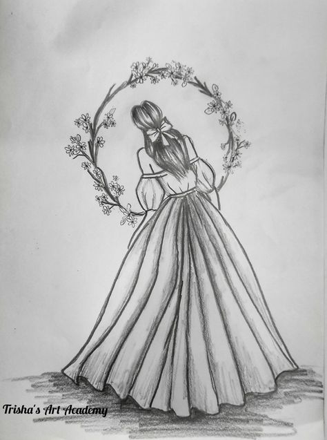 Croquis, Patchwork, Sketch Of Dress, Girly Drawings Pencil Sketch Easy, Cute Pencil Sketches Easy, Girly Drawings Pencil, Girl With Flowers Drawing, Art Sketches Realistic, Back Side Drawing