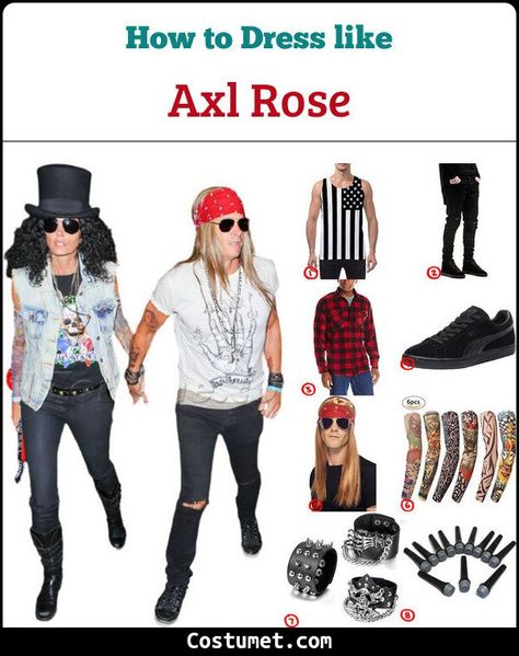 Axl Rose (Guns N’ Roses) Costume for Cosplay & Halloween 2021 Axel Rose Costume, Straight Dirty Blonde Hair, Axl Rose Costume, Axl Rose And Slash, 80s Dress Up, Rose Outfit, Rose Costume, Axel Rose, Edgy Accessories