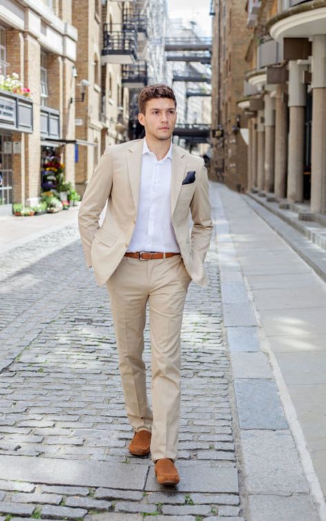 Mens Navy Pants Cream Jacket Wedding, Luxury Cream Suit For Spring, Luxury Elegant Cream Sport Coat, Luxury Beige Suit With Pockets, Luxury Beige Suits With Pockets, Luxury Fitted Suits In Neutral Color, Chic Luxury Beige Suit, Luxury Chic Beige Suit, Luxury Beige Sets For Ceremony