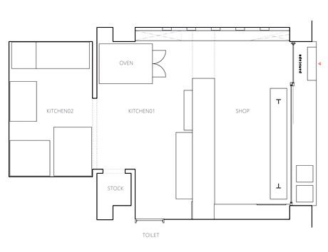 Rustic Bakery Design in Japan - Commercial Interior Design News | Mindful Design Consulting - bakery-floor-plan Bakery Floor Plan, Bakery Building, Campground Ideas, Modern Bakery, Rustic Bakery, Dream Bakery, Kitchen Floor Plan, Interior Design News, Shop Work Bench