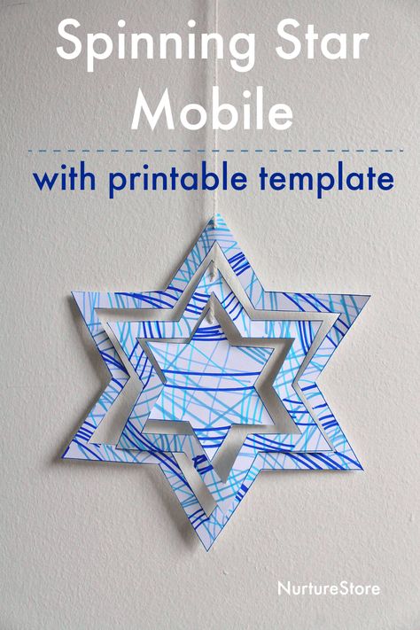 easy star mobile craft printable template Diy Hanukkah, Patchwork, Dreidel Craft, Hannukah Crafts, Hanukkah Diy, Hanukkah Activites, Hanukkah For Kids, Hanukkah Art, Star Craft