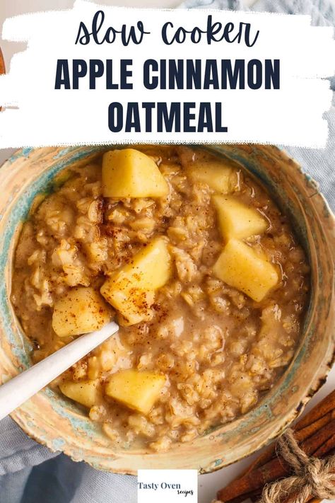 This Crockpot Apple Oatmeal is a set-it and forget-it breakfast that cooks entirely in the slow cooker. You can set it to cook overnight to have breakfast ready to go in the morning or let it cook on the weekend for an easy meal prepped breakfast during the week. Crockpot Breakfast Oatmeal, Crock Pot Baked Oatmeal, Crock Pot Apple Oatmeal Overnight, Crockpot Oats Slow Cooker, Apple Pie Oatmeal Crockpot, Baked Oatmeal Crockpot, Crock Pot Oatmeal Old Fashioned, Crockpot Apple Oatmeal Overnight, Crockpot Apple Cinnamon Oatmeal