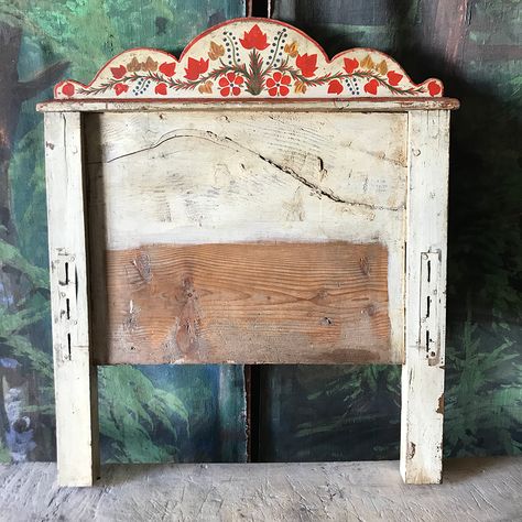 Hand Painted Headboard, Painted Bed Frames, Floral Headboard, Painted Headboard, Painted Beds, Milking Stool, Head Board, Antique Folk Art, Painting Flowers