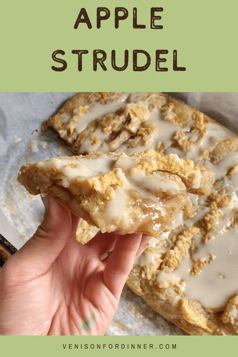 Apple Strudel <3 - Venison for Dinner Homemade Apple Strudel Recipe, Gluten Free Apple Strudel Recipe, Gluten Free Apple Strudel, Apple Strudle, Venison For Dinner, Apple Strudel Recipe, Apple Treats, Egg Free Cookies, Strudel Recipes