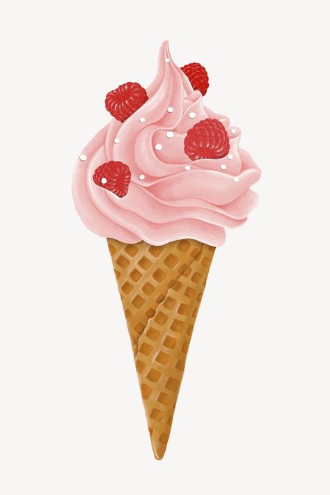 Soft Serve Ice Cream Illustration, Dessert Illustrations, Berry Ice Cream, Cherry Drawing, Ice Cream Painting, Cream Illustration, Ice Cream Cartoon, Rose Ice Cream, Desserts Drawing