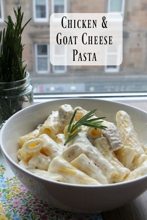 Lemon Goat Cheese Pasta, Chicken And Goat Cheese Pasta, Goat Cheese And Chicken Recipes, Pasta Goat Cheese Recipes, Goat Cheese Mac And Cheese, Goat Cheese Pasta Sauce, Chicken Goat Cheese, Goat Cheese Sauce, Courtney Williams