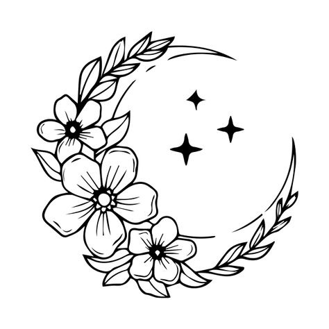 Check out this awesome 'Line+art+flower+and+moon+design' design on @TeePublic! Mens Line Art Tattoo, Small Cute Flower Drawings, Scraffito Designs Simple Flower, Moonflower Drawing, Line Art Moon, Punch Pano, Cute Flower Drawing, Hat Burning, Cute Simple Tattoos