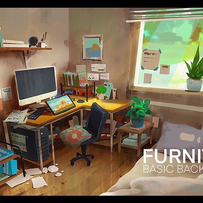 ArtStation - Tin Trung Study Room Concept Art, Room Concept Art, Cool Desktop Wallpapers, Moomin Cartoon, Artist Workspace, Room Concept, Fantasy City, Animation Background, Dance Art