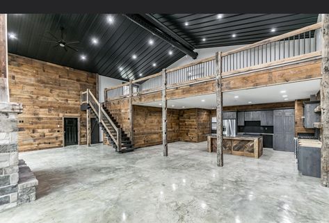 Mancave Loft Ideas, Loft In Garage Ideas, Loft In Shop Ideas, Shop Turned Into House, Shop House With Loft, Loft Above Kitchen Barndominium, Indoor Barndominium Ideas, Barndominium Shop Ideas, Barndo With Shop