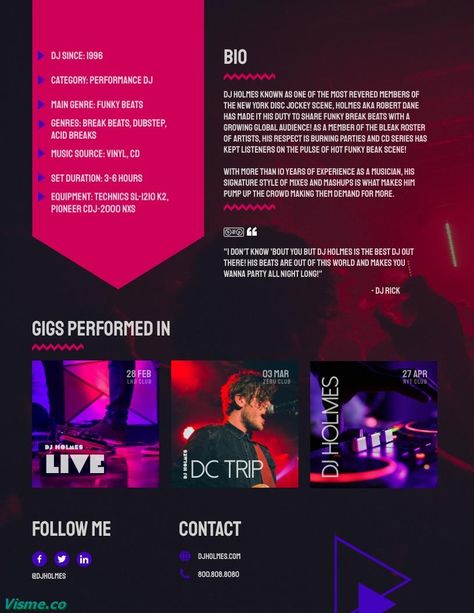 DJ Press Kit Template Visme Dj Portfolio, Music Press Kit, Dj Press Kit, Dj Kit, Media Kit Template Free, Press Kit Design, Cool Profile, Press Kit Template, Press Ad