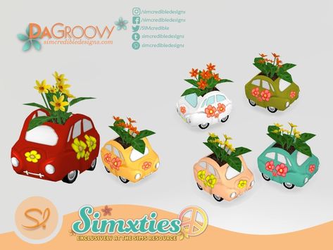 The Sims Resource - Simxties Da Groovy car flower planter Sims 4 Cc Groovy Furniture, Sims 4 Groovy Cc, Sims Kawaii, Sims Clutter, Ts4 Mods, Sims Medieval, Sims Houses, Sims 4 Clutter, Mod Decor