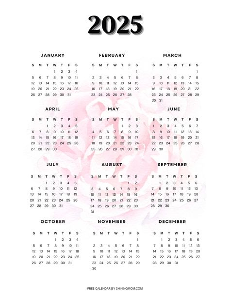 2025 yearly calendar PDF 2025 Calendar Printable Free Aesthetic, Preppy Calendar, 2025 Calendar Printable Free, Things To Print Out, Planer 2024, Pink Scrapbook Paper, Calendar Aesthetic, Yearly Calendar Template, Powerful Mindset