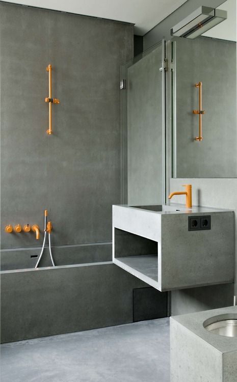 Orange Bathrooms, Concrete Bathroom, Decor Baie, Bad Design, Concrete Design, Design Del Prodotto, Minimalist Bathroom, Beautiful Bathrooms, Design Case