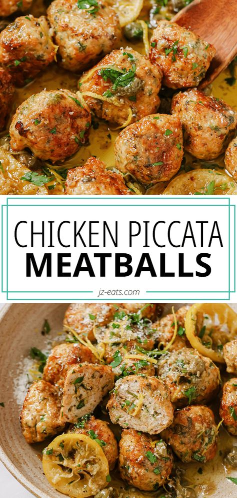 Chicken Piccata Meatballs are made in one pan and on the table in less than 30 minutes. They can even be made ahead of time! Chicken Piccata Meatballs, Easy Chicken Piccata, Whole30 Meal Prep, Chicken Piccata, Savory Chicken, Main Dish Salads, Healthier Eating, Chicken Main Dishes, Quick Meal