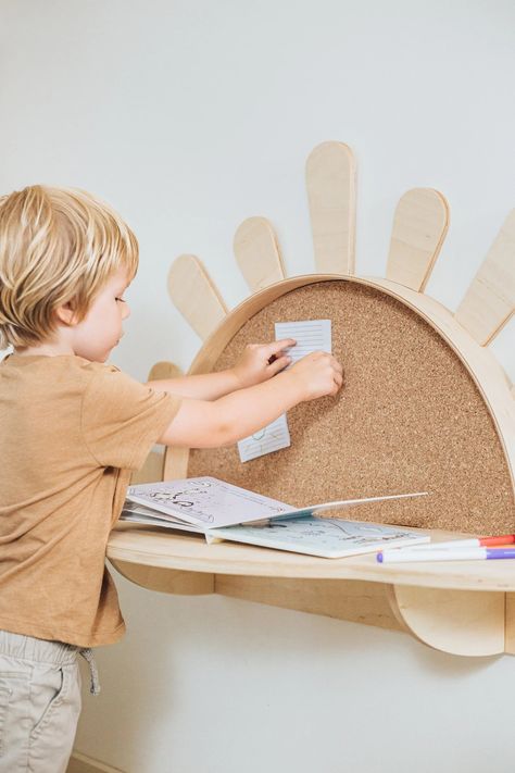 Sunshine Wall-mounted Activity Table With Chair, Set Desk and Chair for 4 Year Old, Toddler Furniture, Montessori Table, Baby Dressing Table - Etsy Baby Table And Chairs, Montessori Aesthetic, Baby Chair Design, Montessori Desk, Kids Room Table, Toddler Tables, Montessori Toddler Rooms, Modern Kids Table, Toddler Desk