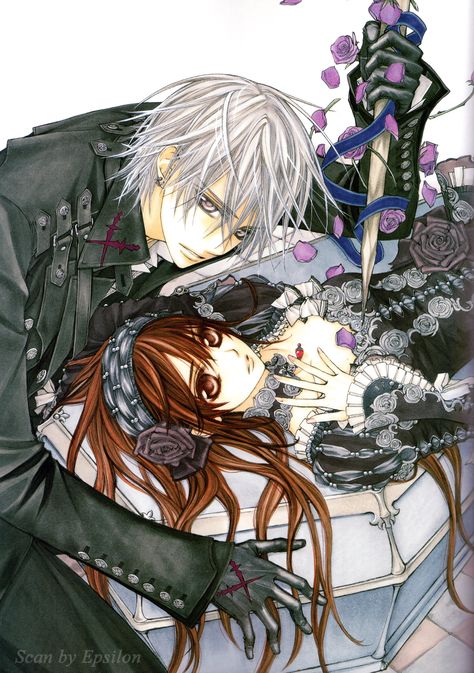 Vampire Knight artbook illustration by Matsuri Hino Yuki And Zero, Vampire Knight Zero, Vampire Knight Yuki, Vampire Knight Manga, Yuki Kuran, Zero Kiryu, Matsuri Hino, Kaname Kuran, Vampire Knights