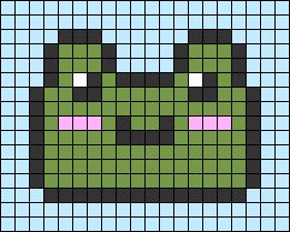 Alpha pattern #149476 | BraceletBook Crochet Tapestry Pattern Frog, Pixel Art Pattern Frog, Kawaii Alpha Pattern, Frog Alpha Pattern, Frog Pixel Art, Pixel Art Mini, Crochet Grid, Tapestry Pattern, Crochet Heart Pattern