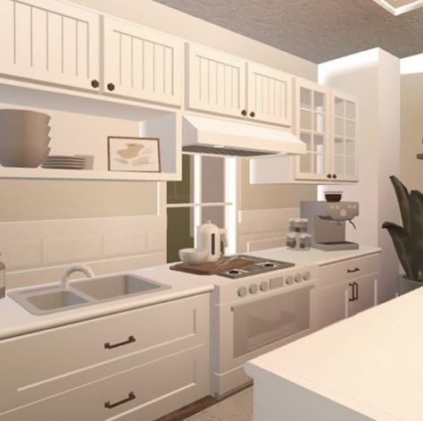 Layout Blocksburg, Bloxburg Room Ideas Kitchen, Bloxburg Kitchen Ideas Small Easy, Blocksburg Kitchen, Cocina Bloxburg, Blocksburg Kitchen Ideas, Blocksburg Layout, Blox Burg, Blocksburg Room Ideas￼