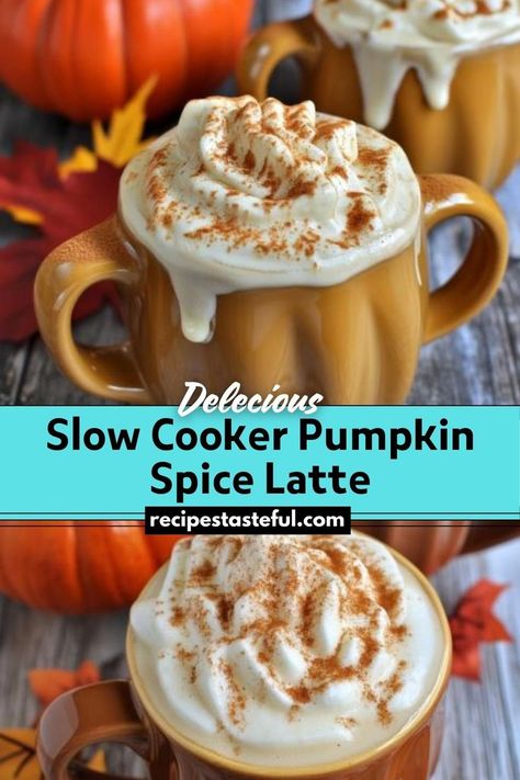 A warm, rich, and cozy pumpkin spice latte made in a slow cooker, perfect for fall gatherings or a delightful treat for yourself. Pumpkin Spice Latte Recipe, Pumpkin Spiced Latte Recipe, Slow Cooker Pumpkin, Spice Coffee, Cinnamon Coffee, Pumpkin Spice Coffee, Easy Pumpkin, Wholesome Food, Pumpkin Spice Latte