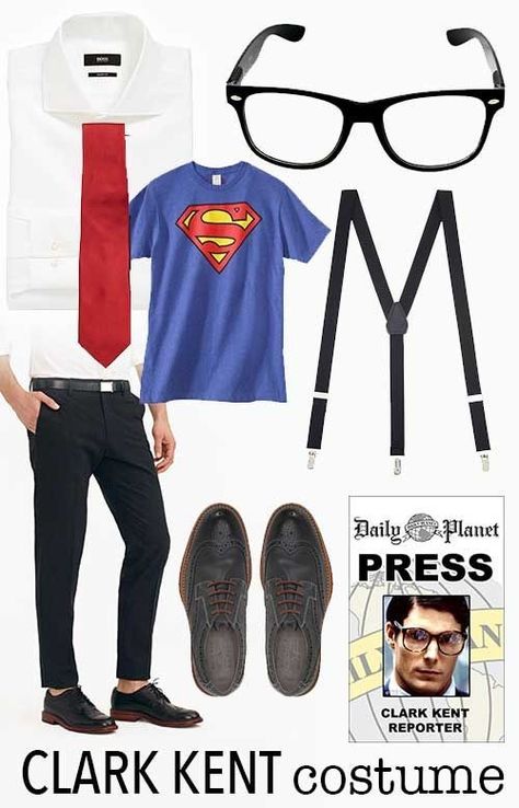 Lois Lane Costume Diy, Clark Kent And Lois Lane Costume, Mens Last Minute Costume Ideas, Lois Lane Costume, Clark Kent Costume, Superman Halloween Costume, Superman Halloween, Clark Kent Lois Lane, Halloween Hombre