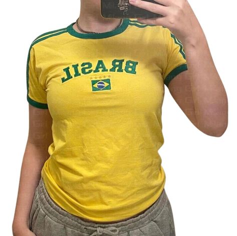 Vintage Brazil, Brazil T Shirt, Soccer Baby, Stars Graphic, Shirt Y2k, Y2k Summer, Aesthetic Retro, Y2k Baby Tee, Vintage Crop Tops