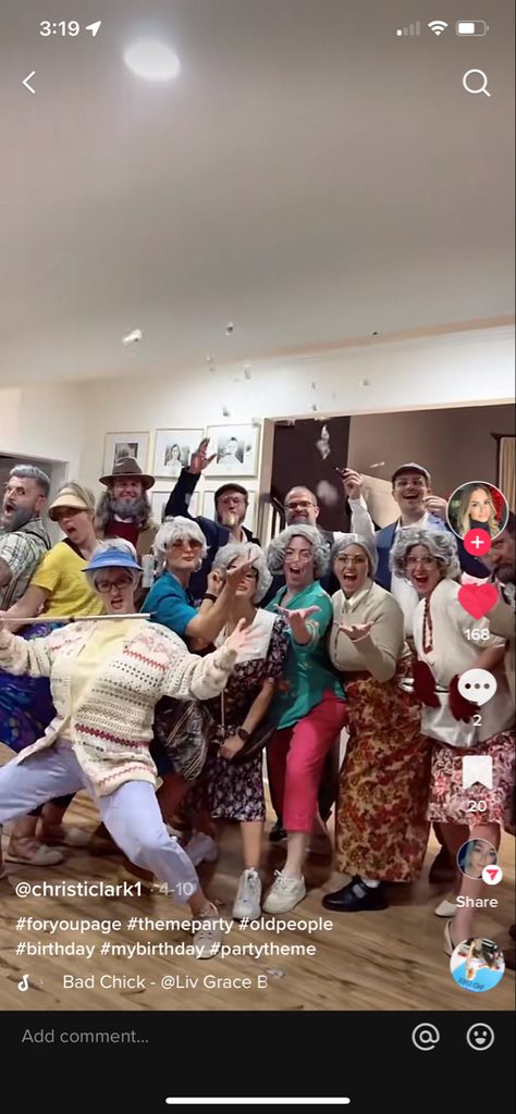 Old Af Party Theme, Granny Theme Party Ideas, Granny Birthday Party Ideas, Old Person Themed Birthday Party, Old Person Theme Party, Bar Crawl Themes Costumes, Grannies Night Out Ideas, Old People Party Theme Decorations, Diy Old Lady Costume For Adults