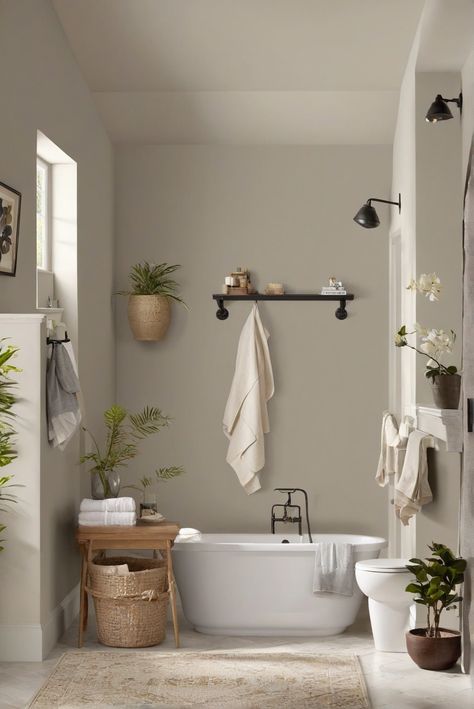 #BEHRPicks #2024Trends #InteriorDesignInspo #GreigeGlory Greige Paint Colors With Green Undertones, Behr Aged Beige Paint, Greige Bathroom Walls, Behr Paint Palette, Best Greige Paint Color Behr, Aged Beige Behr, Behr Neutrals, Popular Behr Paint Colors, Behr Greige Paint Colors