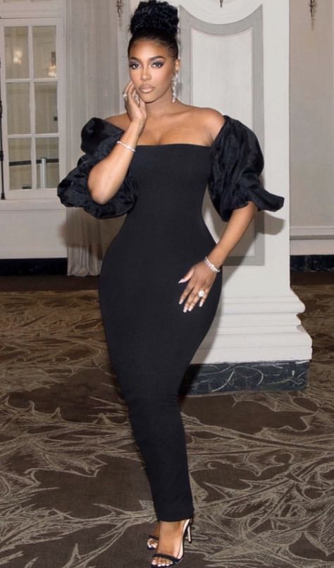 Luxury Black Chic Dress, Award Show Dresses Black Women, Black Women In Gowns, Porsha Williams Outfits, Portia Williams, Luxury Black Women's Robe, Outfit Ideas Fall Casual, Outfit Ideas Winter Casual, Black Women Birthday