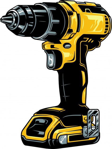 Drill | Premium Vector #Freepik #vector #construction #illustration #electricity #tools Tool Clipart, Tool Illustration, Tool Logo Design, Construction Illustration, Tools Illustration, Tools Images, Dewalt Drill, Dewalt Tools, Angel Tattoo Designs