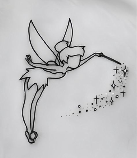 Fairy God Mother Tattoo, Tinkerbell And Peter Pan Tattoo, Tinkerbell Tattoo Outline, Tinkerbell Senior Parking Spot, Tinker Bell Tattoo Design, Tinkbell Tattoo, Cool Tattoo Design Drawings, Disney Ankle Tattoo, Disney Symbols Tattoo