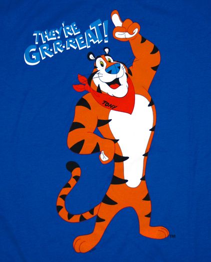 Frosted Flakes - Tony the Tiger began his trademark debut with Kellogg in 1952. The Tiger was used as a cartoon character featured on every box of Kellogg's Frosted Flakes. His catchphrase is “They're grrrrrreat!” because he thinks that Frosted Flakes are great and he's a tiger and tigers say “grrr.” The original voice was Thurl Arthur Ravenscroft. Tony The Tiger, 90s Childhood, Alabama Football, Cub Scouts, Catch Phrase, A Tiger, Old Cartoons, Roll Tide, 90s Kids