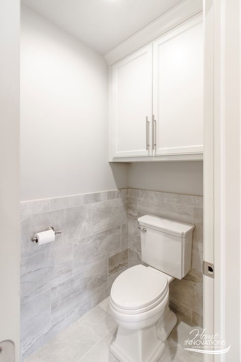 Master Bathroom Remodel | Tulsa OK - separate toilet room, partial tile wall, white cabinets Toilet Room Master Bath, Tile Toilet, Tiny Bathroom Makeover, Inexpensive Bathroom Remodel, Separate Toilet Room, Gray Bathroom Walls, Grey Bathroom Floor, Affordable Bathroom Remodel, Small Bathroom Inspiration