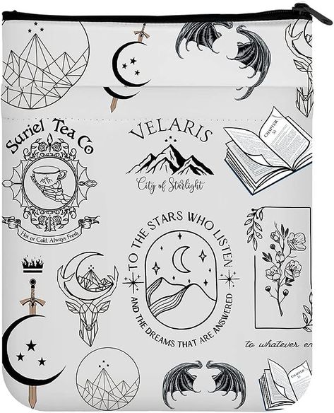 Acotar Doodles, Book Themed Tattoos, Starlight Tattoo, Velaris The City Of Starlight, The City Of Starlight, Bookish Tattoos, City Of Starlight, Fabric Book Covers, Fantasy Tattoos