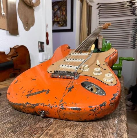 Orange Stratocaster, Relic Guitar, Guitar Boy, Drum Sheet Music, Fender Strat, Guitar Obsession, Fender Vintage, Stratocaster Guitar, Custom Electric Guitars