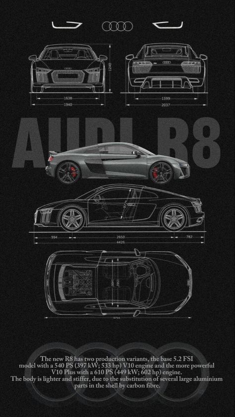 Car Graphic Design Ideas, Audi R8 Black Wallpapers, Audi Poster Design, Audi R8 Poster, Iphone Poster Design, Car Posters Design, Audi R8 Aesthetic, Audi Wallpaper Iphone, Audi R8 Wallpapers