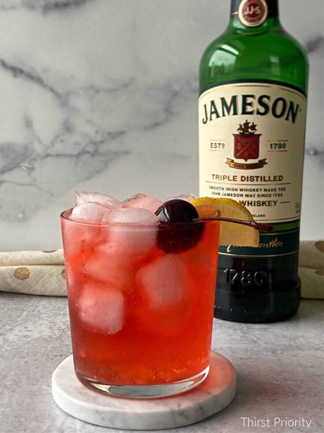 Irish Redhead Recipe - Easy Jameson Whiskey Cocktail Jameson Irish Redhead Cocktail, Irish Redhead Drink, Jameson Whiskey Cocktails, Jameson Drinks Recipes, Drinks With Jameson Whiskey, Jamison Whiskey Drinks, Best Whiskey Brands, Irish Whiskey Cocktails, Jameson Whiskey Drinks