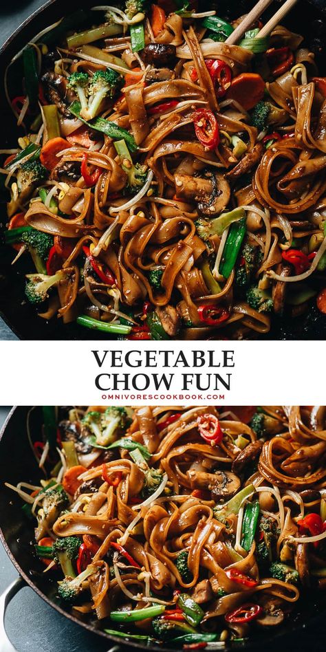 This vegan vegetable chow fun brings the fun to your meal with a bounty of vegetables in a rich and flavorful gingery sauce. {Gluten-Free Adaptable, Vegan} Chow Fun Recipe, Chow Fun, Vegetarian Oyster Sauce, Vegan Chinese, Chinese Cooking, Noodle Recipes, Asian Cooking, Inspired Recipes, Chow Chow