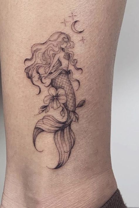 17 Magical Little Mermaid Tattoo Ideas for a Fantastical 2024 - Get Inspired Now! Little Mermaid Tattoo Ideas, Mermaid Tattoo Ideas, Small Mermaid Tattoo, Ariel Tattoo, Tattoo Dream, Little Mermaid Tattoo, Siren Tattoo, Mermaid Tattoo Designs, Sea Siren