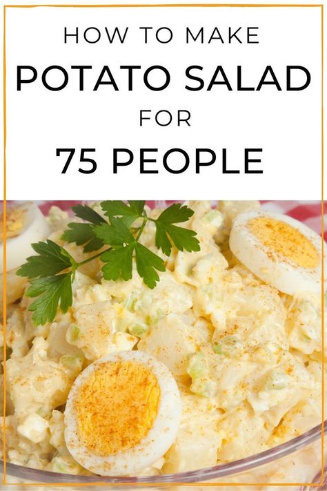 If you need to make potato salad for a crowd, check out this homemade potato salad recipe. It's simple and a traditional potato salad that can serve 10 to 75 people - or more! Potato Salad For 50 People, Potato Salad For A Crowd, Easy Potato Salad Recipe, Traditional Potato Salad, Salad For A Crowd, Homemade Potato Salad, Making Potato Salad, Recipe For A Crowd, Homemade Potato Salads