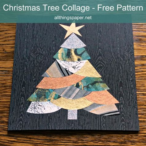 Have fun making this pretty Christmas tree collage using whatever papers you have on hand, thanks to Emily Dawe's template and tutorial. #Christmascraft #papercrafts #handmadecard Christmas Card Collage, Christmas Paper Craft, Collage Christmas, Tree Collage, Wrapping Paper Crafts, Paper Fan, Christmas Collage, Fabric Cards, Christmas Card Art