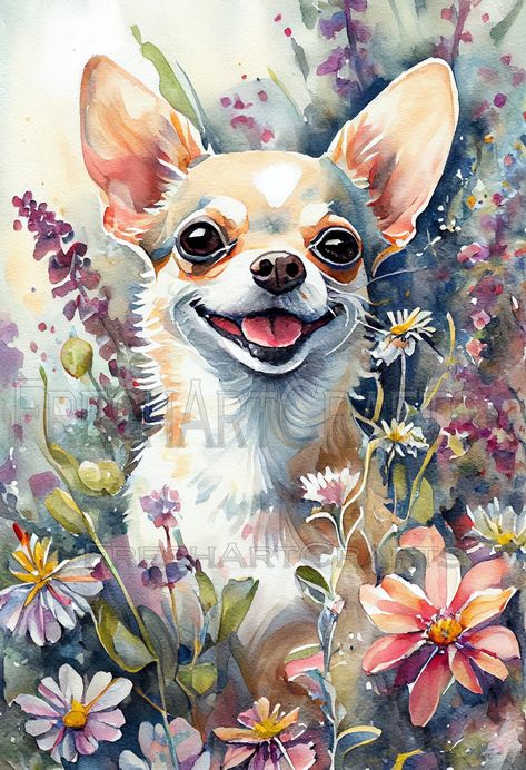 Chihuahua Art Painting, Chihuahua Painting, Paintings Of Dogs, Chihuahua Drawing, Pet Portrait Paintings, Dog Portraits Art, Watercolor Dog Portrait, Chihuahua Art, Motif Art Deco