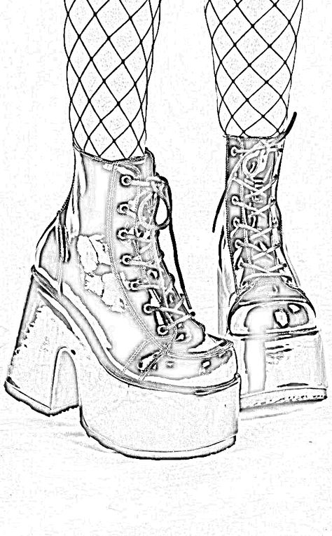 Boots Drawing Easy, Platform Shoes Drawing, Shoes Coloring, Textiles Gcse, Sneakers Sketch, Shoe Tattoos, Shoes Drawing, Chunky Platform, Chunky Boots