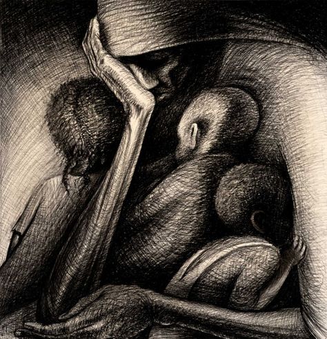 John Biggers' legendary 1950 drawing "The Cradle" African American Artwork, Conte Crayon, John Thomas, The Cradle, America Art, Inspiring Art, African American Art, Black Artists, Black Women Art