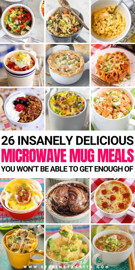 college meals Cup Microwave Recipes, Dinner Mug Recipes, Meals In A Cup, Lunch In A Mug, Recipes For The Microwave, What Can You Cook In A Microwave, Microwave Meals Dinners, Microwave Dinner Ideas, Easy Microwave Recipes Meals